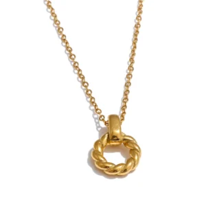"Discover the intricate detail of our Gold Twisted Ring Pendant Necklace