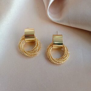Gold Geometric Circular Earrings