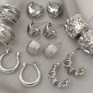 S925 Silver Textured Hoop and Stud Earrings