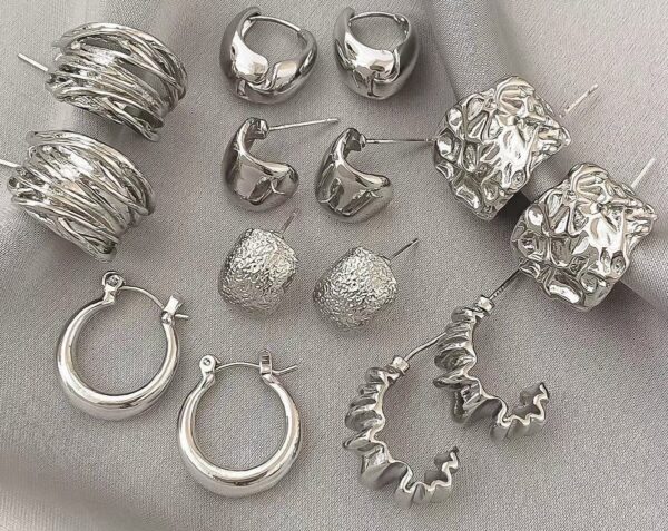 S925 Silver Textured Hoop and Stud Earrings
