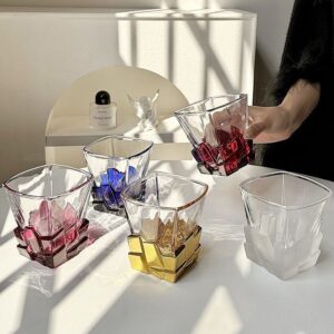 Geometric Glass Cups with Colored Bases