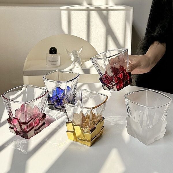 Geometric Glass Cups with Colored Bases