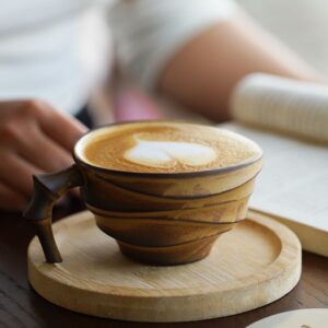 Ceramic Retro Coffee Cup with Bamboo Handle