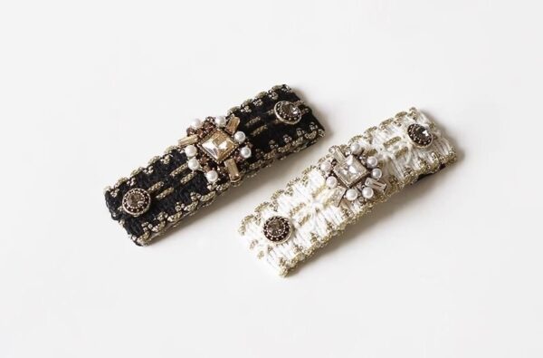 Tweed Fabric Embellished Hair Clips - Image 2
