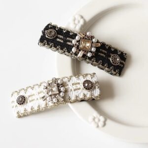 Tweed Fabric Embellished Hair Clips