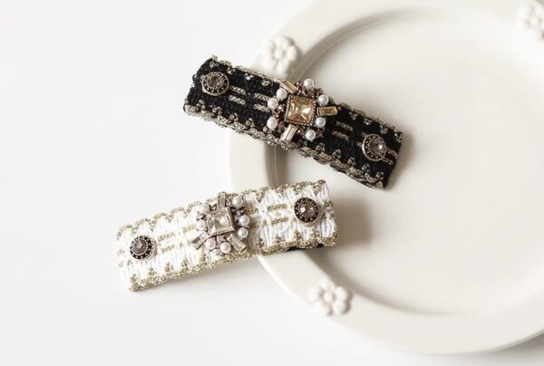 Tweed Fabric Embellished Hair Clips